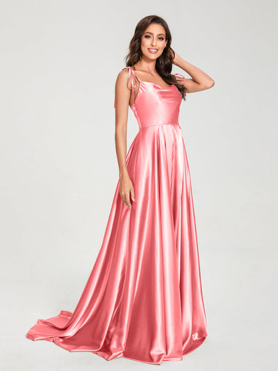 A-Line Spaghetti Straps Sleeveless Long Silk Like Satin Bridesmaid Dresses