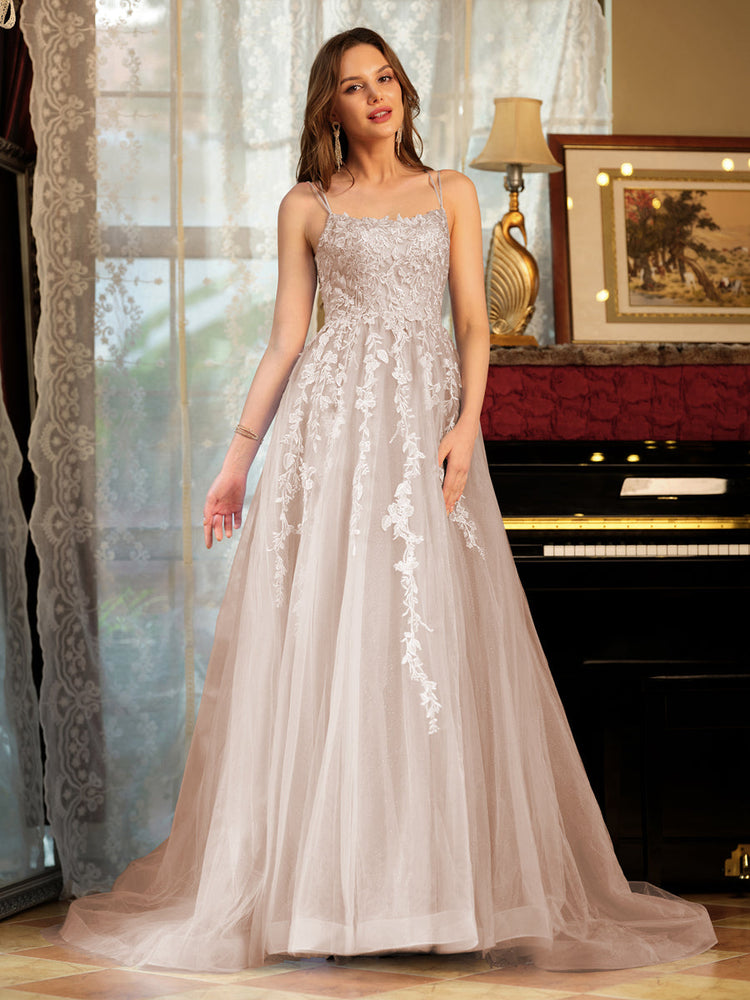 Tulle wedding dress sales with straps