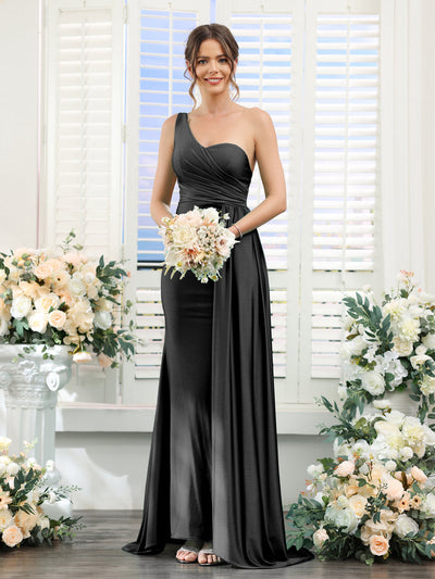 Sheath/Column One-Shoulder Sleeveless Ruched Silk Satin Bridesmaid Dresses