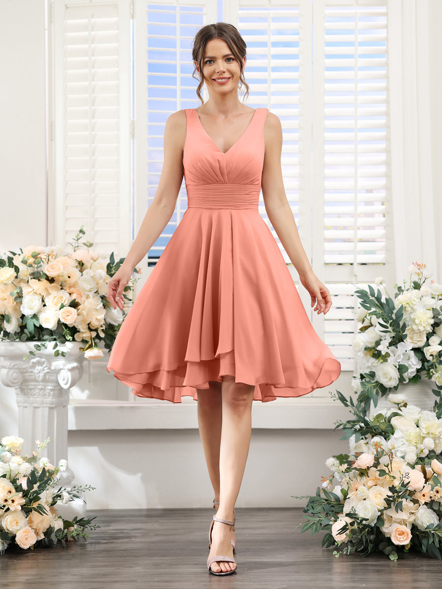 Peach bridesmaid best sale dresses short