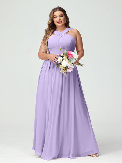 A-Line/Princess Criss Cross Sleeveless Chiffon Plus Size Bridesmaid Dresses with Sash