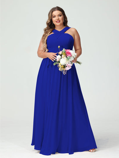 A-Line/Princess Criss Cross Sleeveless Chiffon Plus Size Bridesmaid Dresses with Sash