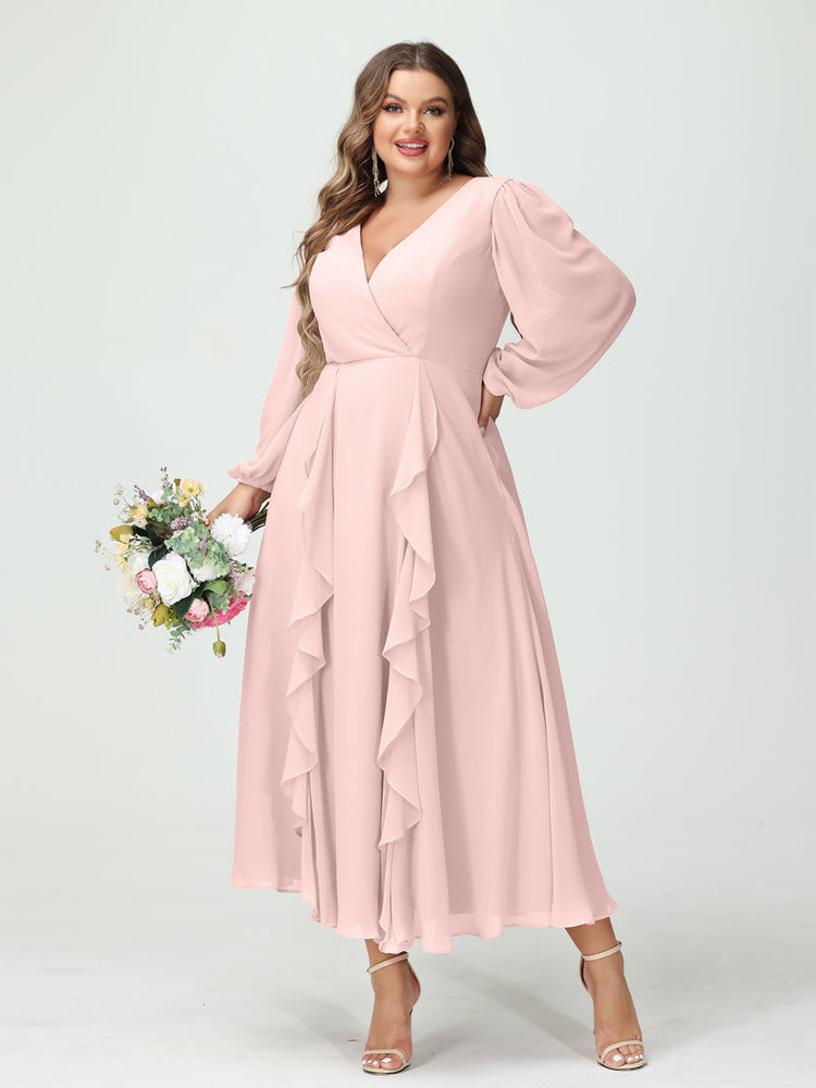 Plus size fashion blush bridesmaid dresses