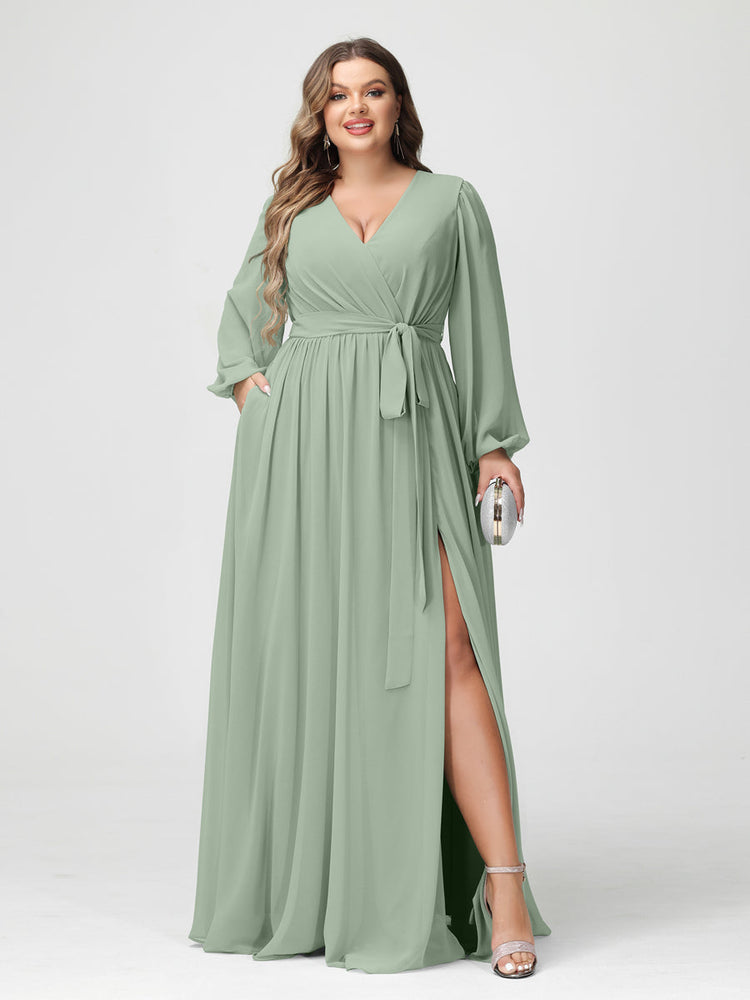 Long sleeve chiffon shop dress plus size