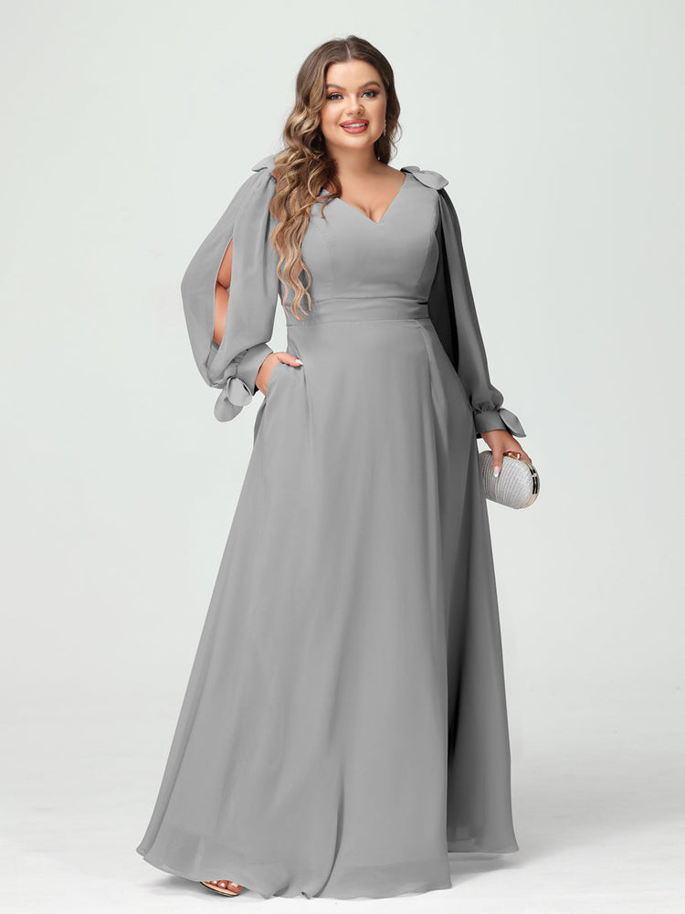 Long sleeve shop silver bridesmaid dresses