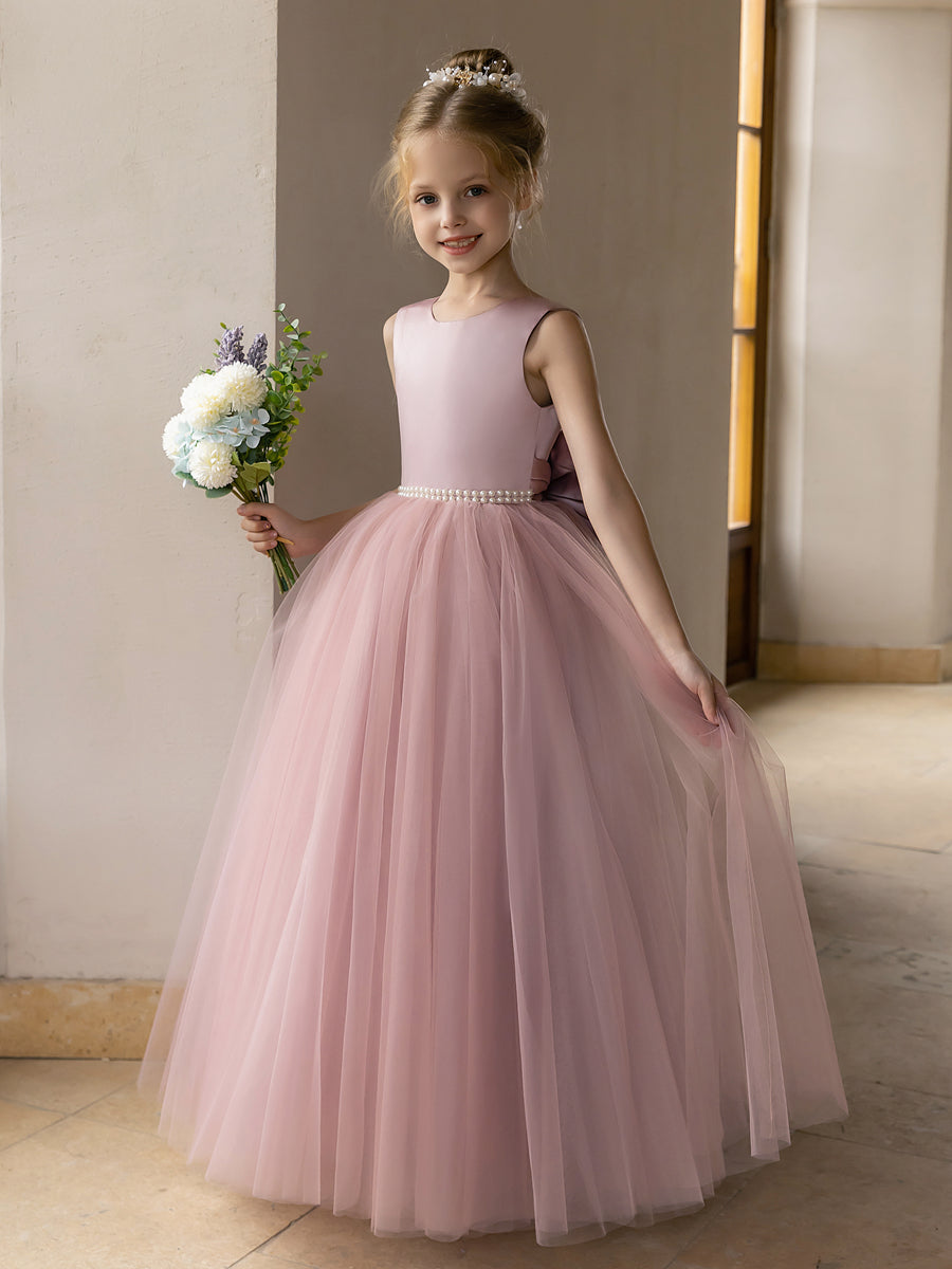 Tulle Ball Gown/Princess Flower Girl Dresses With Pearls & Satin Bowknot