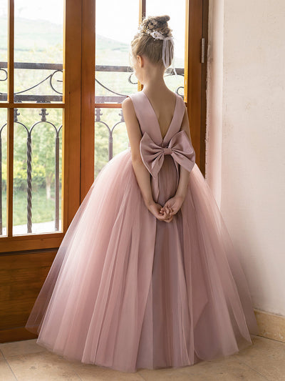 Tulle Ball Gown/Princess Flower Girl Dresses With Pearls & Satin Bowknot