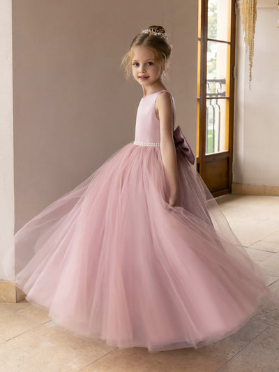 Tulle Ball Gown/Princess Flower Girl Dresses With Pearls & Satin Bowknot