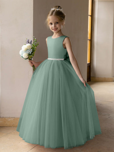 Tulle Ball Gown/Princess Flower Girl Dresses With Pearls & Satin Bowknot