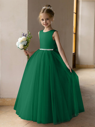 Tulle Ball Gown/Princess Flower Girl Dresses With Pearls & Satin Bowknot