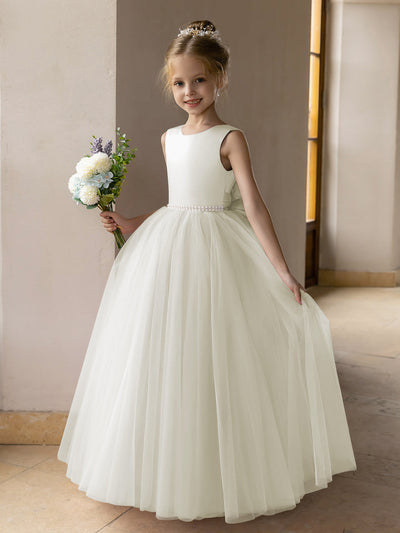 Tulle Ball Gown/Princess Flower Girl Dresses With Pearls & Satin Bowknot