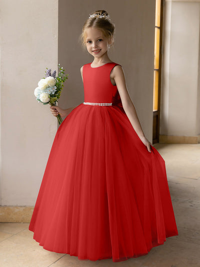 Tulle Ball Gown/Princess Flower Girl Dresses With Pearls & Satin Bowknot