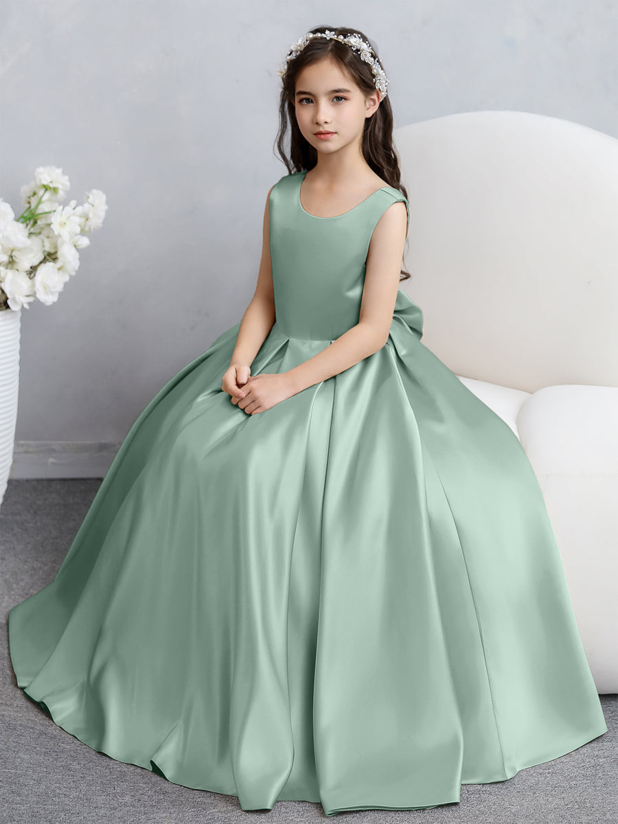 Crew Neck Satin Flower Girl Dresses with Bowknot