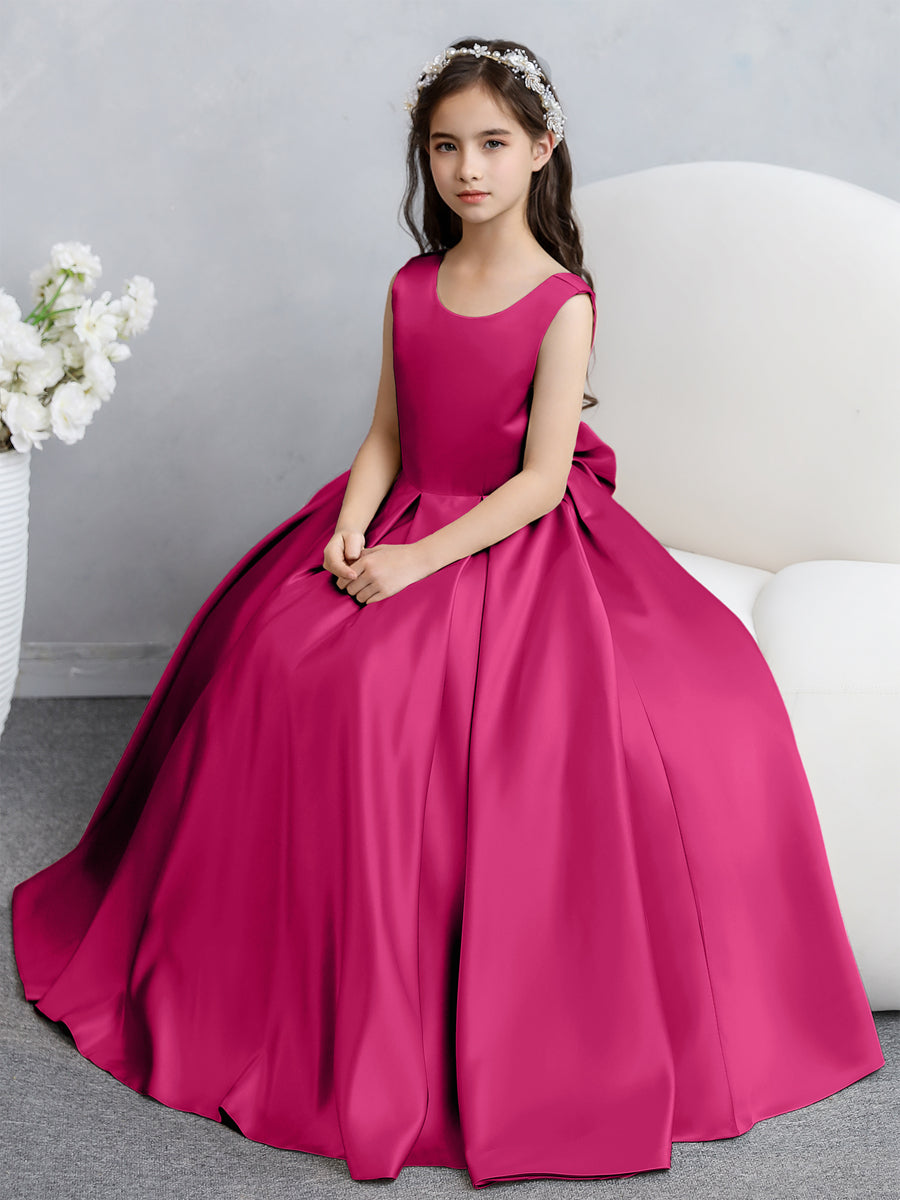 Crew Neck Satin Flower Girl Dresses with Bowknot