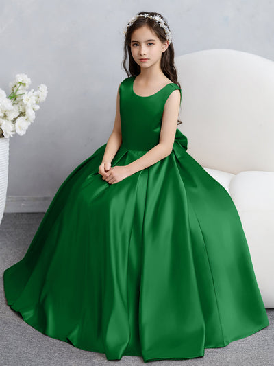 Crew Neck Satin Flower Girl Dresses with Bowknot