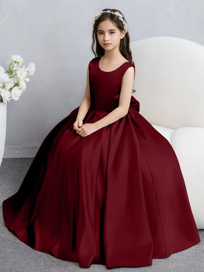 Crew Neck Satin Flower Girl Dresses with Bowknot