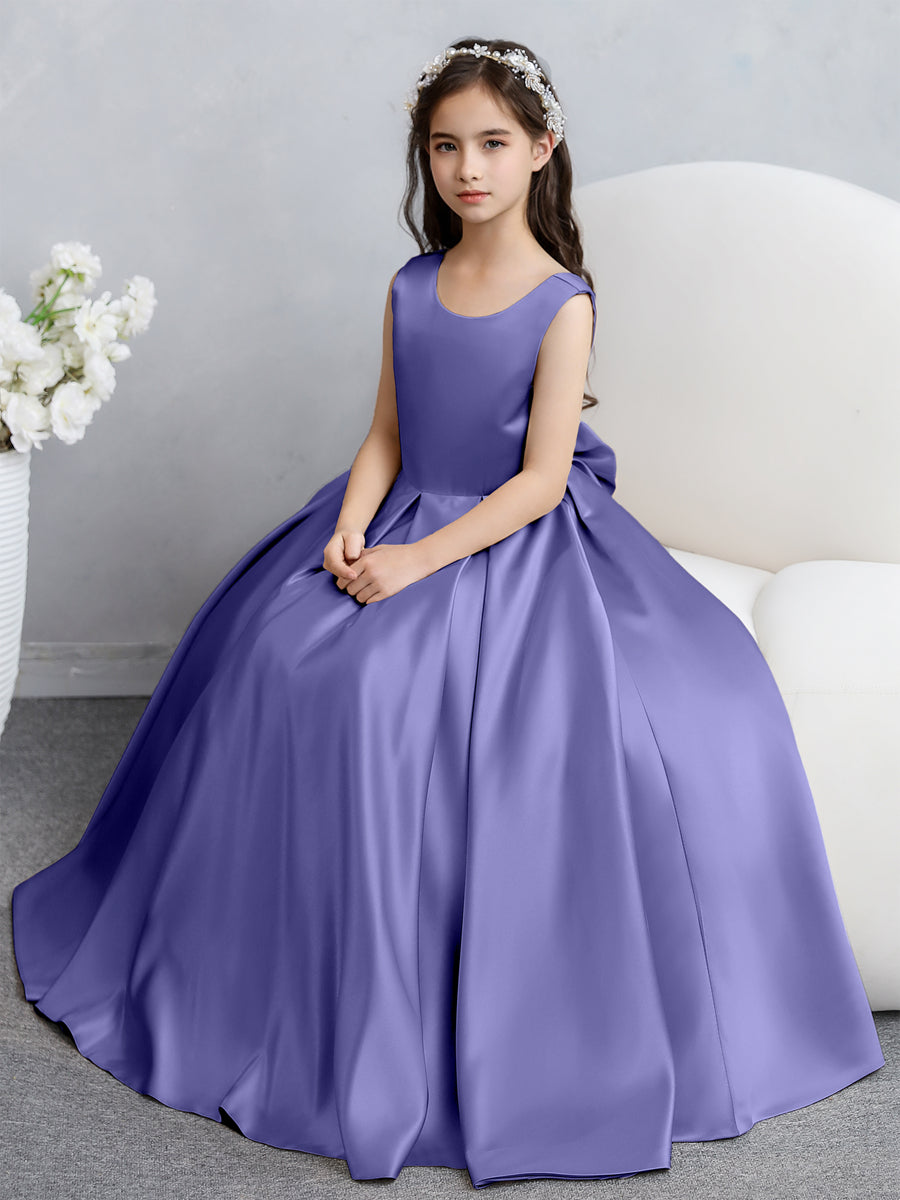 Crew Neck Satin Flower Girl Dresses with Bowknot