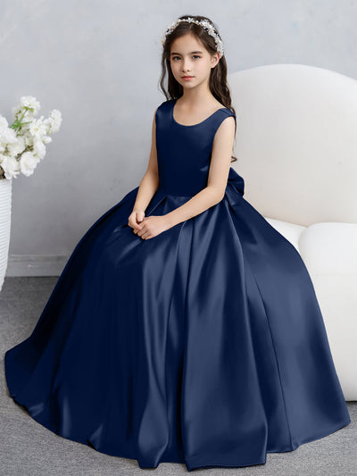 Crew Neck Satin Flower Girl Dresses with Bowknot