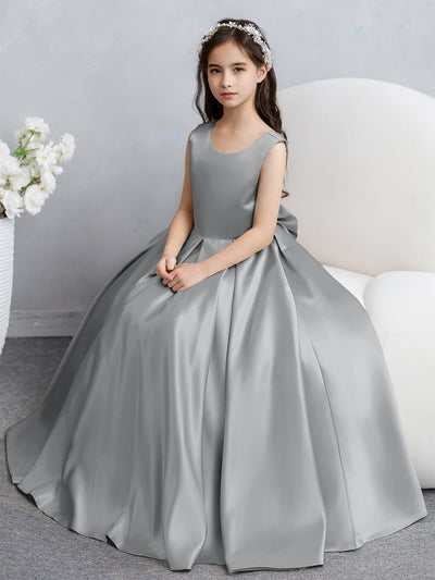 Crew Neck Satin Flower Girl Dresses with Bowknot