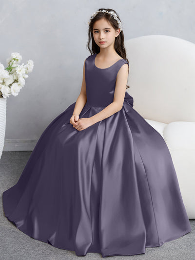 Crew Neck Satin Flower Girl Dresses with Bowknot