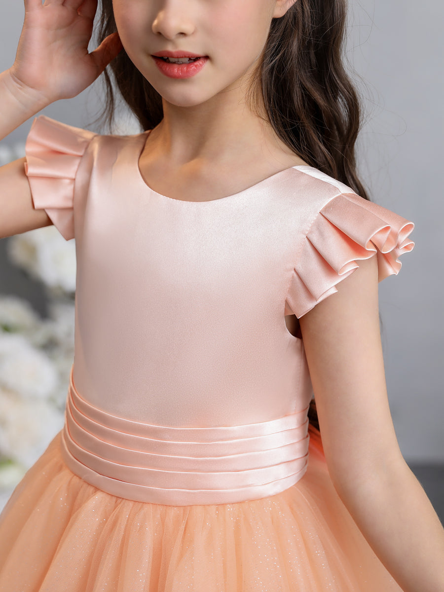 Tulle Ball Gown/Princess Short Sleeves Flower Girl Dresses With Bowknot