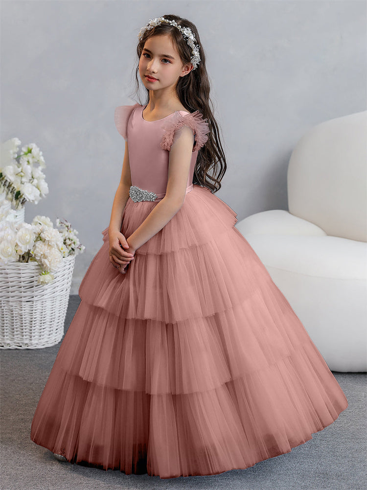 Tulle Ball Gown Princess Flower Girl Dresses With Tiered Pleats Rhin Lavetir UK