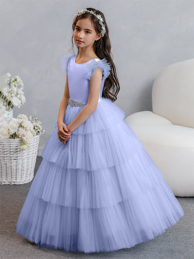 Tulle Ball Gown/Princess Flower Girl Dresses With Tiered Pleats & Rhinestones