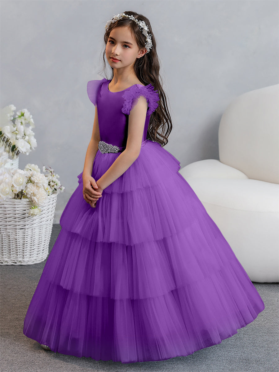 Tulle Ball Gown/Princess Flower Girl Dresses With Tiered Pleats & Rhinestones