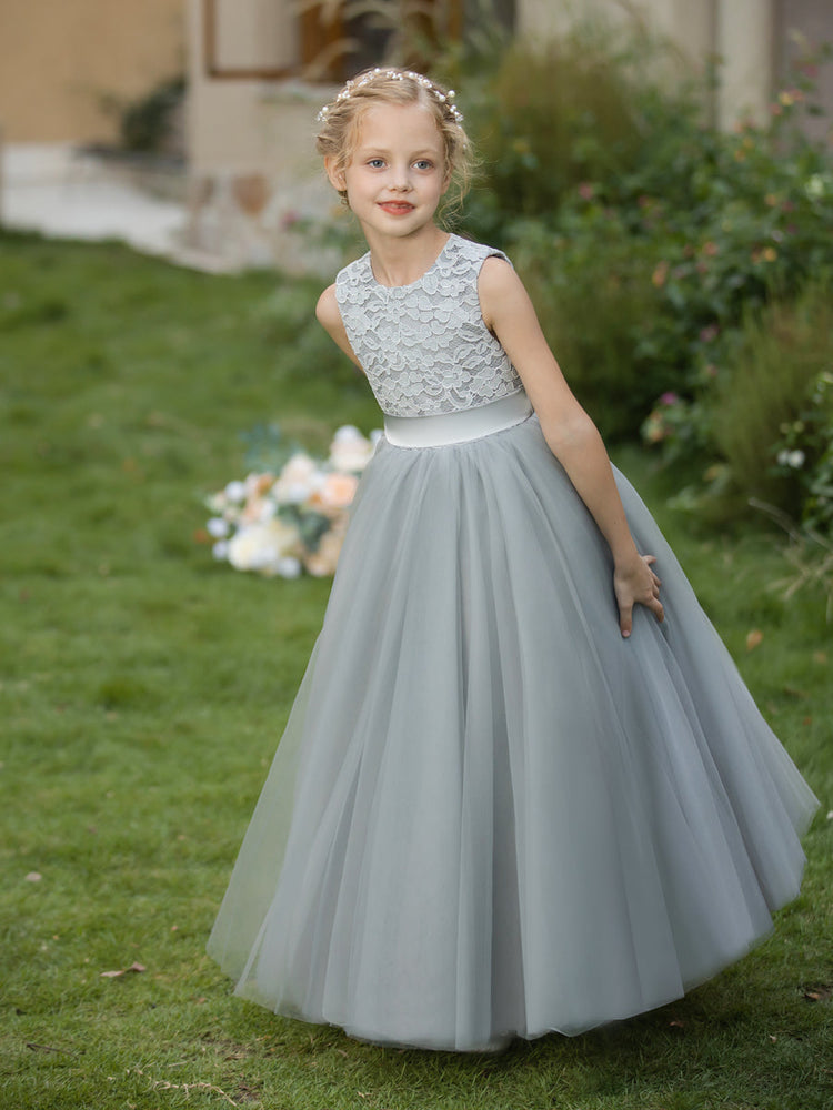 Crew Neck Tulle Flower Girl Dresses with Applique Sash