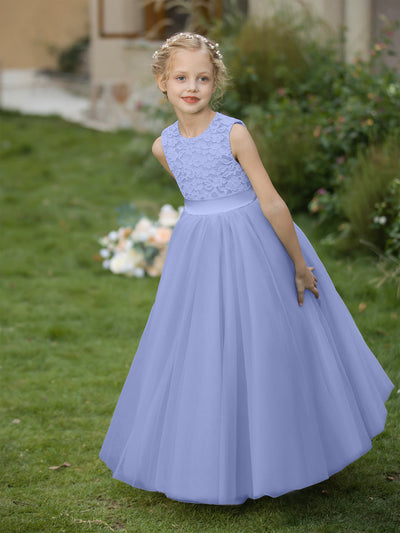 Crew Neck Tulle Flower Girl Dresses with Applique & Sash