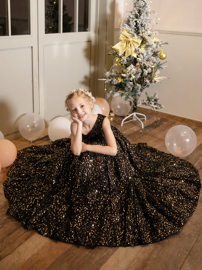 One-Shoulder Velvet Sequins Sleeveless Flower Girl Dresses