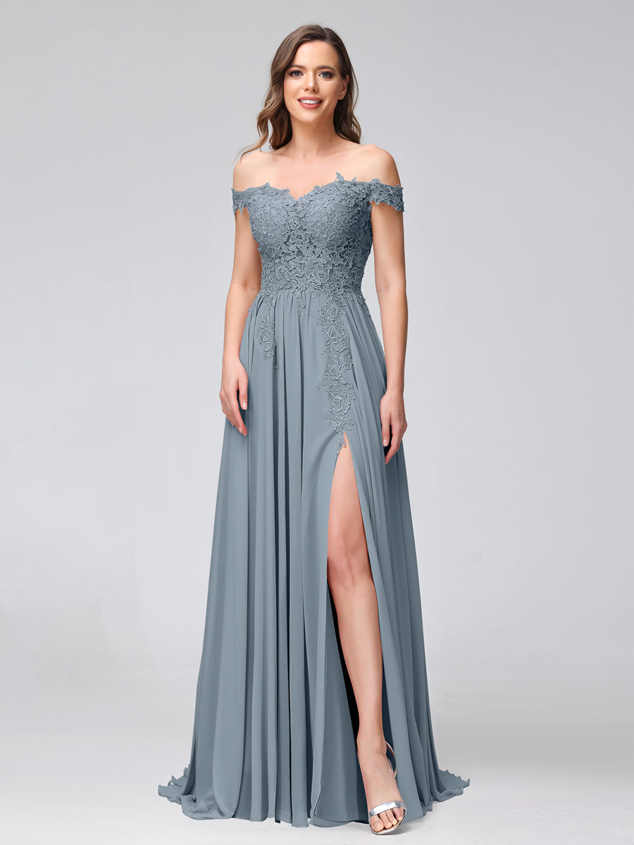 Off the shoulder chiffon bridesmaids dresses online