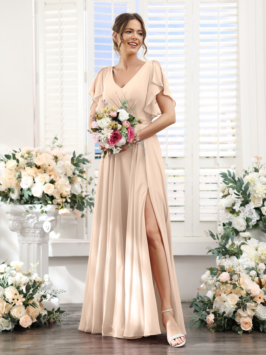 Chiffon bridesmaid dresses with sleeves hotsell