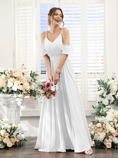 A-Line Spaghetti Straps Split Side Ruched Floor-Length Chiffon Bridesmaid Dresses