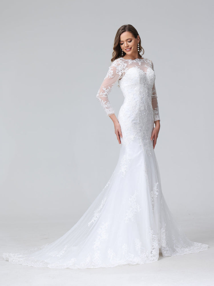 Trumpet Mermaid Long Sleeves Lace Wedding Dresses with Appliques