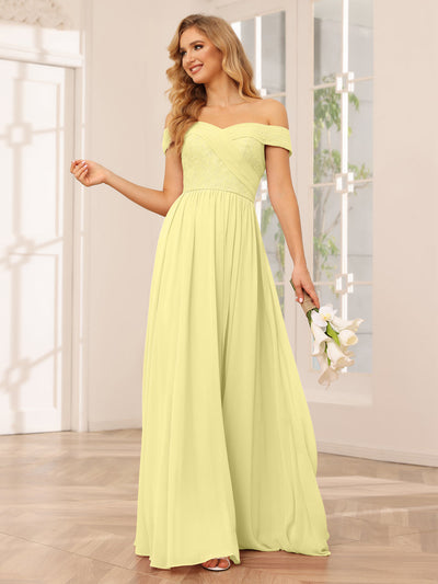 A-Line/Princess Off-the-Shoulder Long Bridesmaid Dresses with Applique