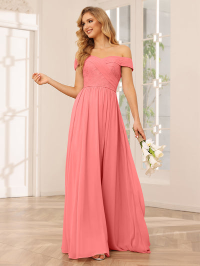 A-Line/Princess Off-the-Shoulder Long Bridesmaid Dresses with Applique