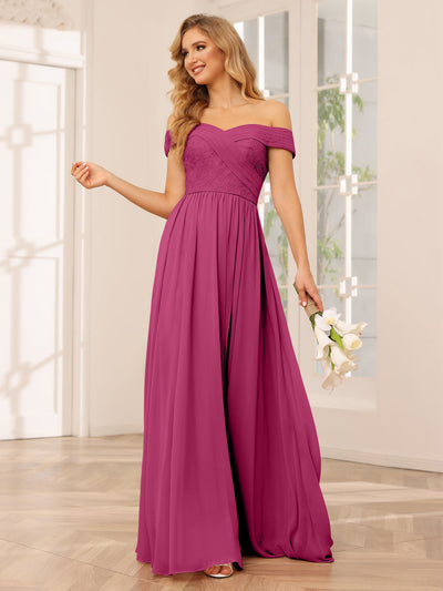 A-Line/Princess Off-the-Shoulder Long Bridesmaid Dresses with Applique