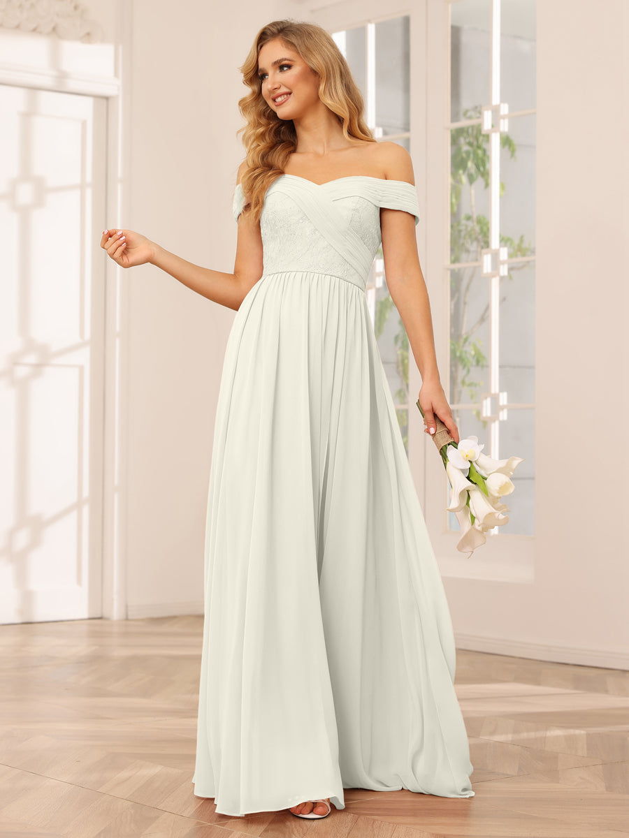 A-Line/Princess Off-the-Shoulder Long Bridesmaid Dresses with Applique