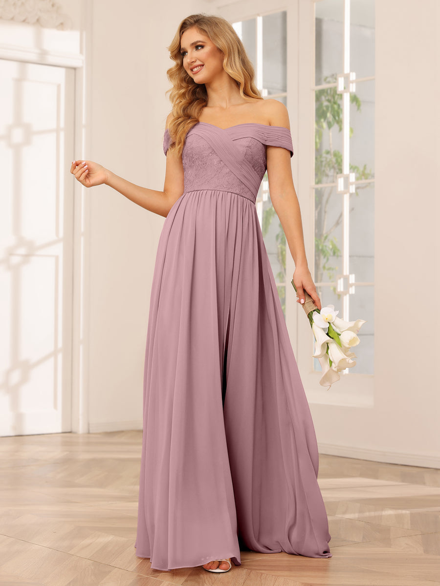 A-Line/Princess Off-the-Shoulder Long Bridesmaid Dresses with Applique