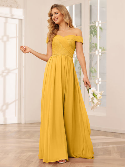 A-Line/Princess Off-the-Shoulder Long Bridesmaid Dresses with Applique