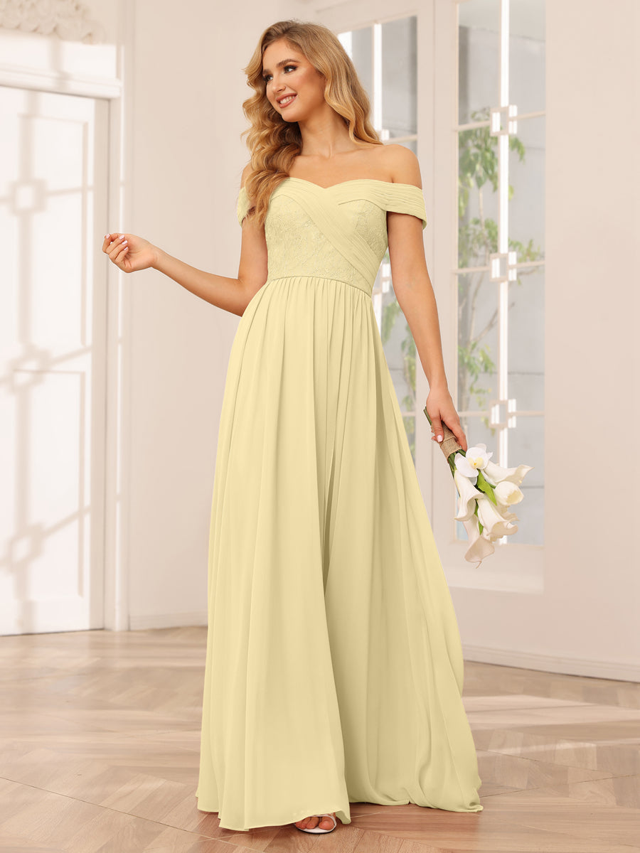 A-Line/Princess Off-the-Shoulder Long Bridesmaid Dresses with Applique