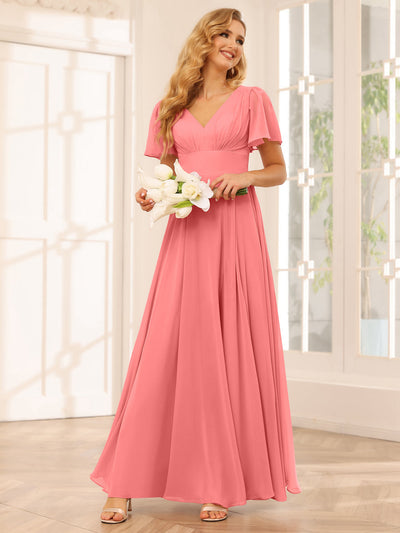 A-Line/Princess V-Neck Long Bridesmaid Dresses with Split Side