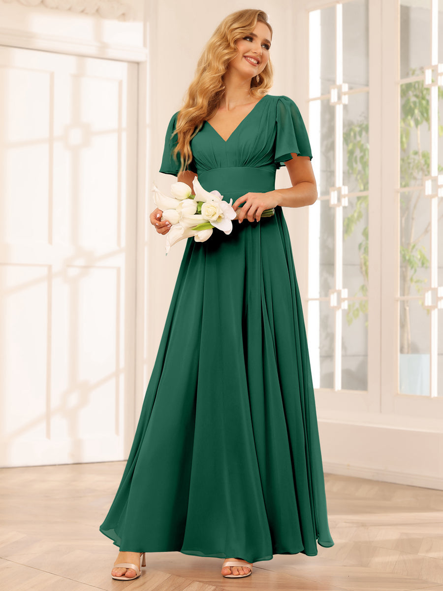 A-Line/Princess V-Neck Long Bridesmaid Dresses with Split Side