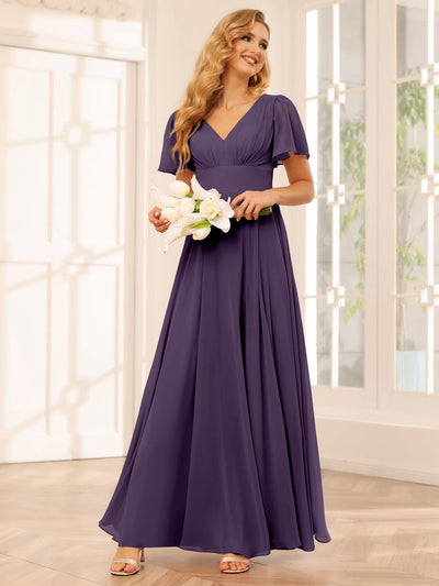 A-Line/Princess V-Neck Long Bridesmaid Dresses with Split Side