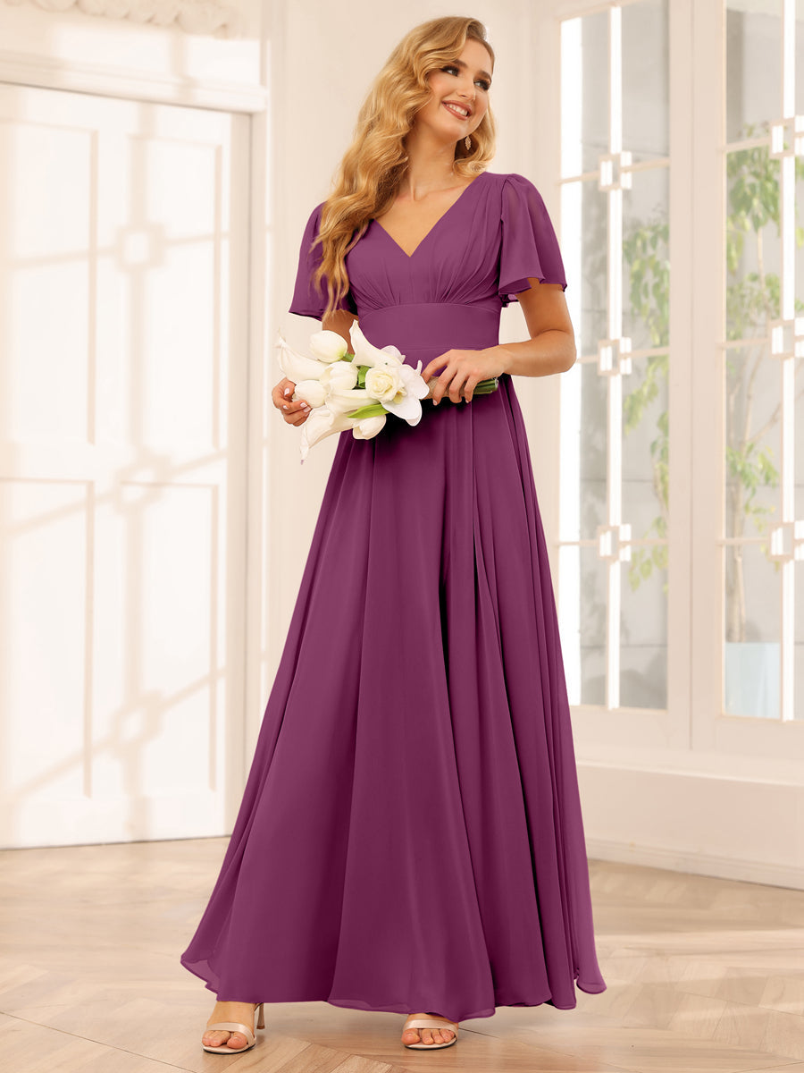 A-Line/Princess V-Neck Long Bridesmaid Dresses with Split Side