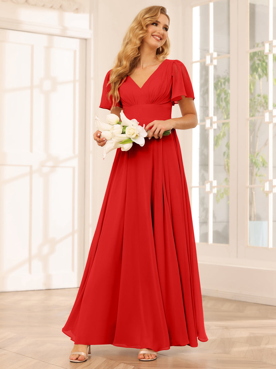 A-Line/Princess V-Neck Long Bridesmaid Dresses with Split Side