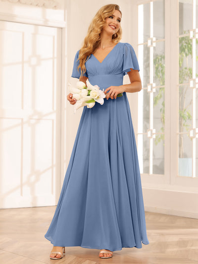 A-Line/Princess V-Neck Long Bridesmaid Dresses with Split Side