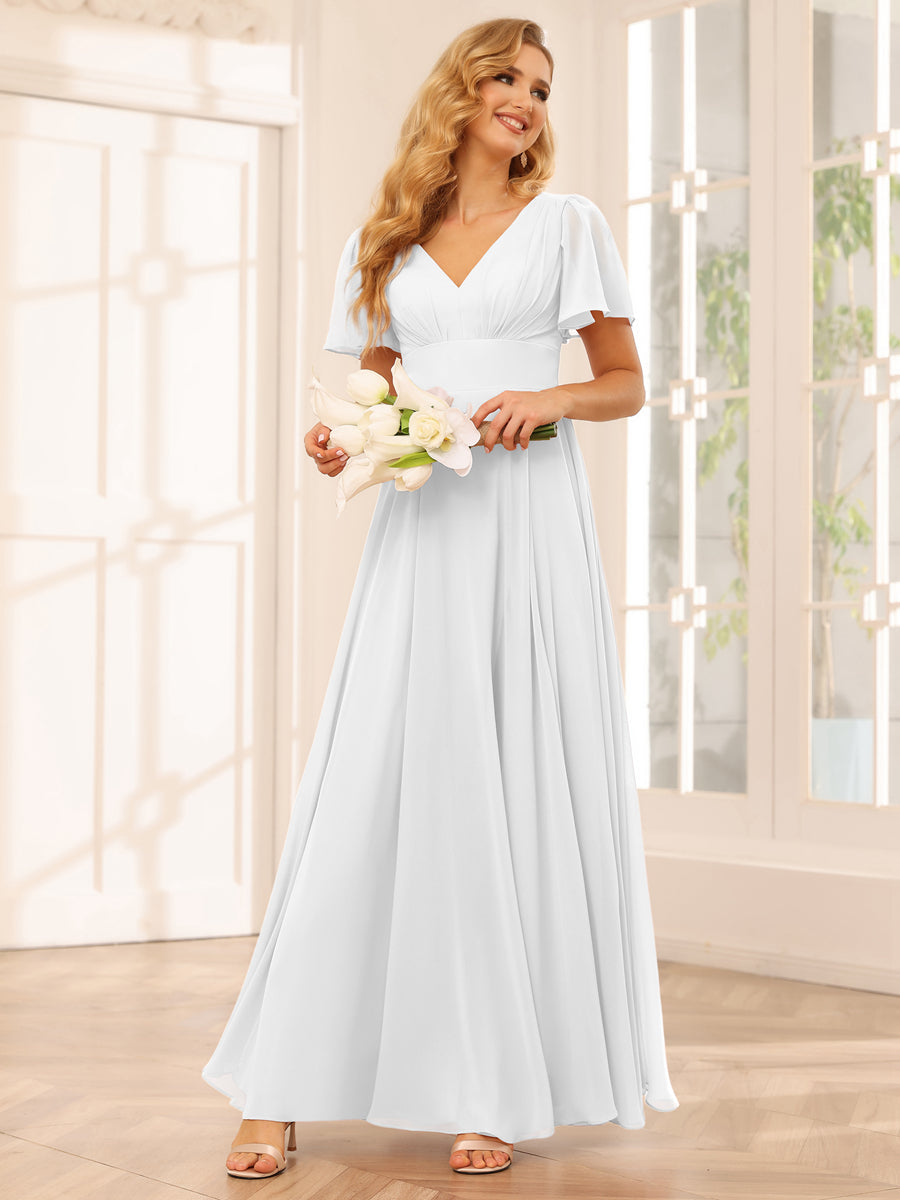 A-Line/Princess V-Neck Long Bridesmaid Dresses with Split Side