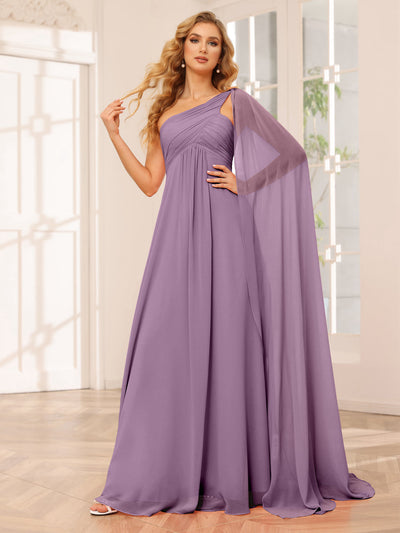 A-Line/Princess One-Shoulder Long Bridesmaid Dresses with Ruched